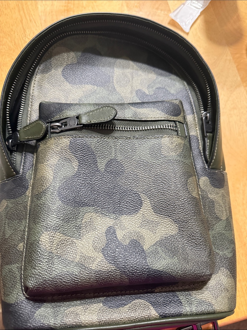 Coach Green Camouflage Leather Sling Backpack